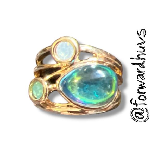 Bundle Sale 3 for $15 | Teardrop Blue-Green Stone Accent Gem Ring Size 6 - Picture 1 of 8